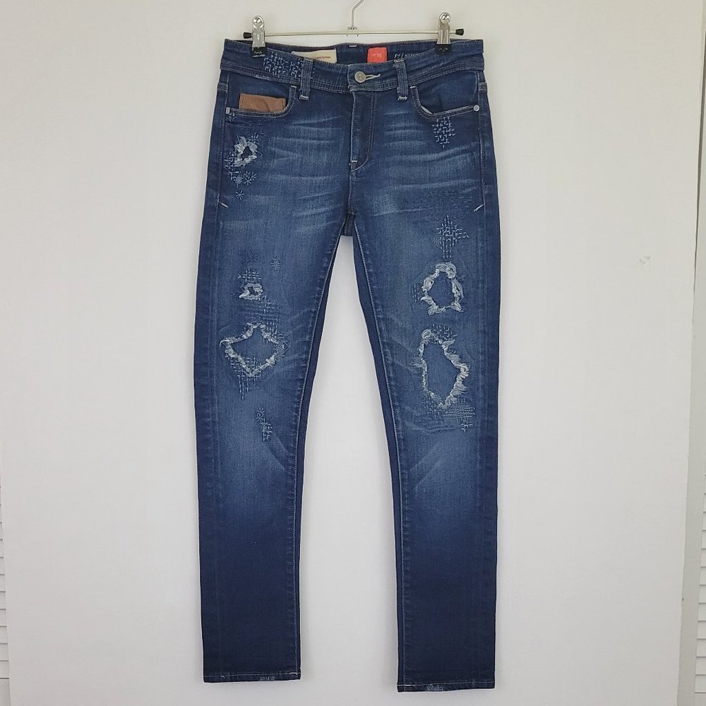 Pilcro & The Letterpress Hyphen Relaxed Straight Distressed Patchwork Jean